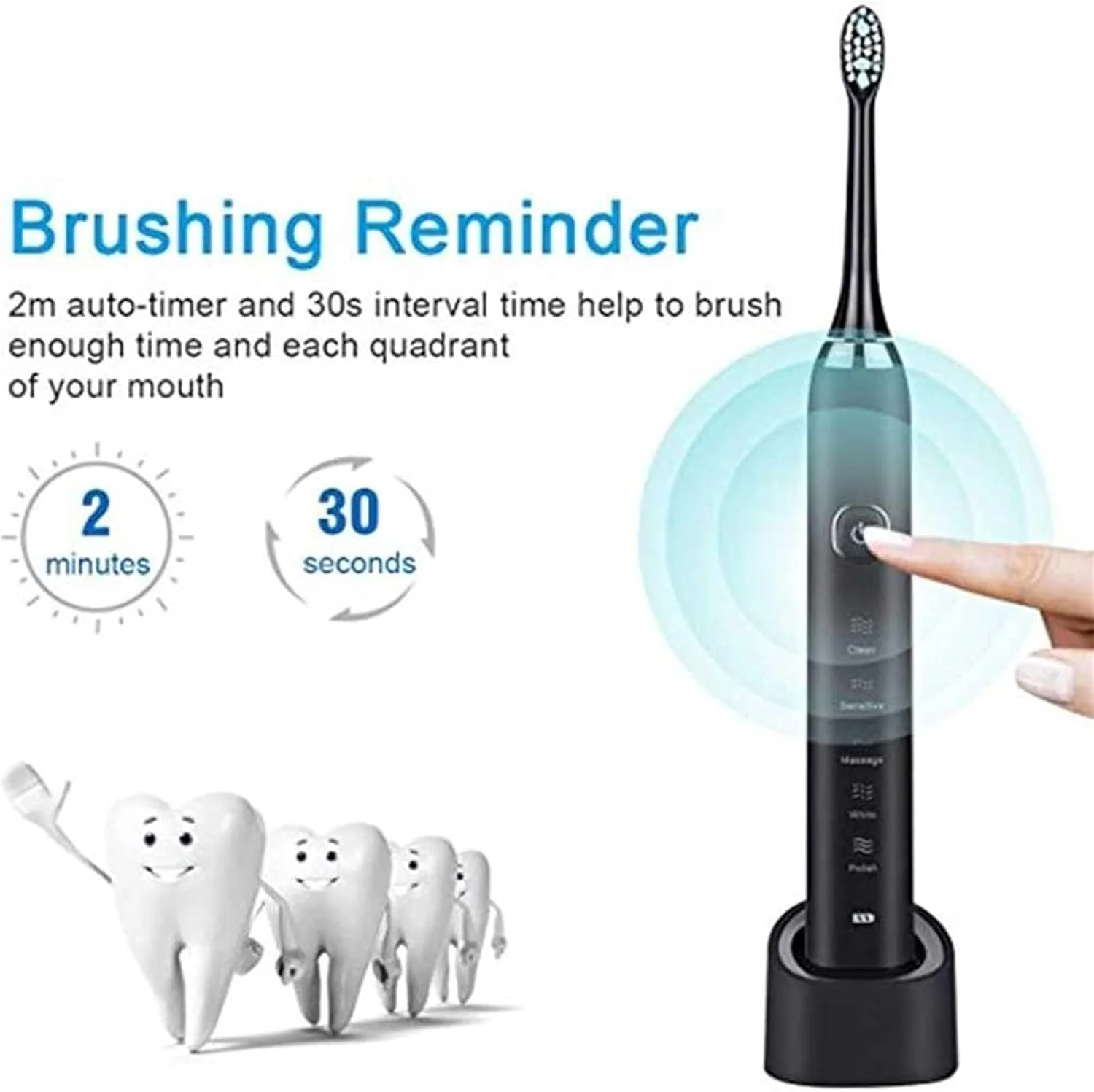 مسواک برقی برای بزرگسالان، 5 حالت با تایمر هوشمند، ضد آب با شارژ USB، مسواک های التراسونیک قابل شارژ، عملکرد تمیز کنندگی قوی توصیه شده توسط دندانپزشکان