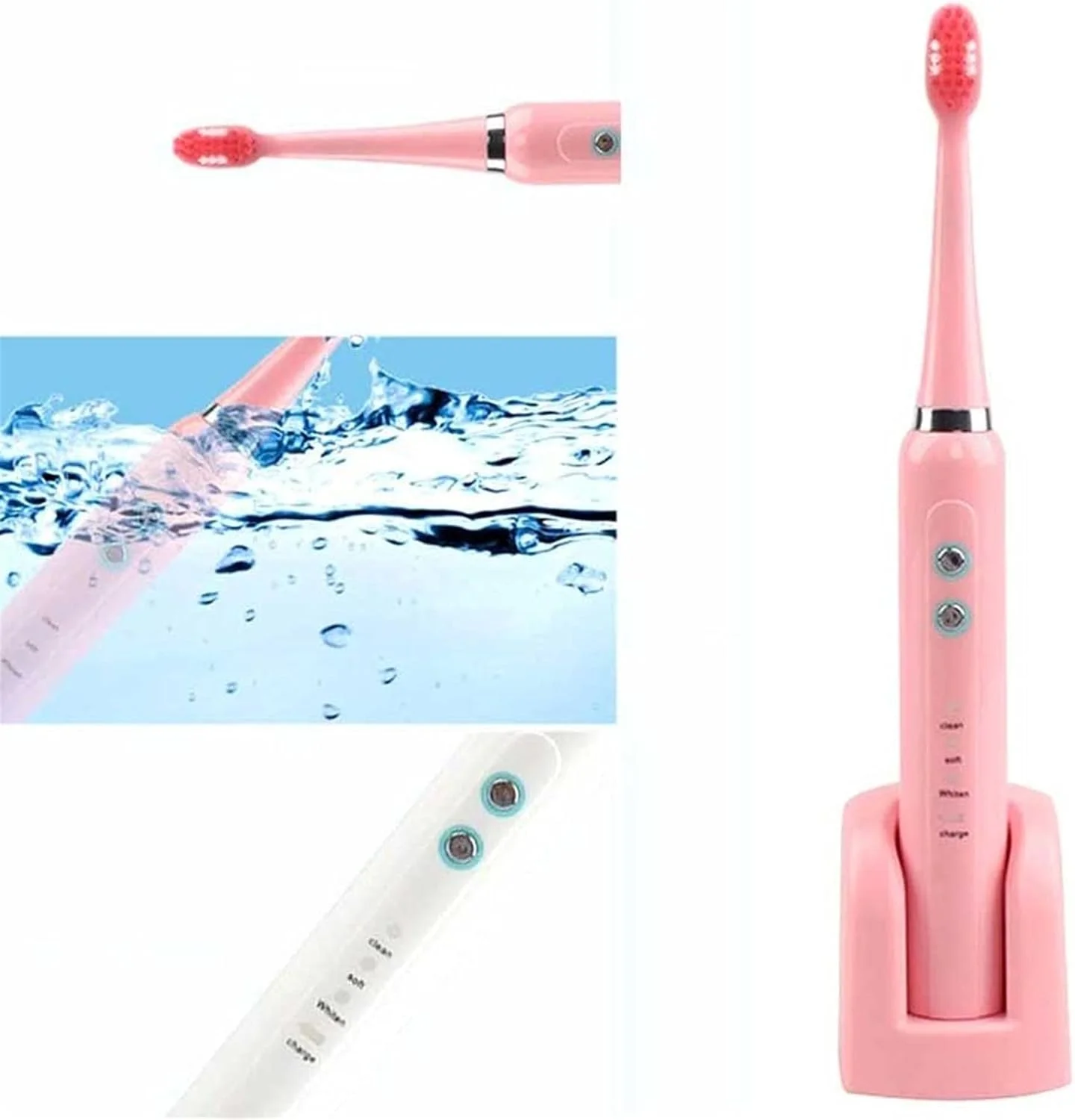 مسواک برقی بزرگسال UOOD، مسواک شارژی سفید کننده با 2 سر جایگزین، تایمر هوشمند 3 حالته، ضد آب IPX7، عملکرد تمیز کنندگی قدرتمند مسواک اولتراسونیک