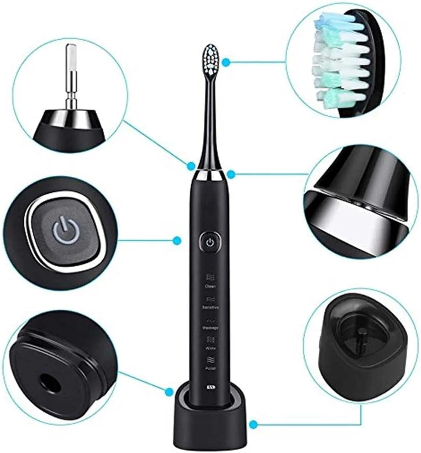 مسواک برقی برای بزرگسالان، 5 حالت با تایمر هوشمند، ضد آب با شارژ USB، مسواک های التراسونیک قابل شارژ، عملکرد تمیز کنندگی قوی توصیه شده توسط دندانپزشکان