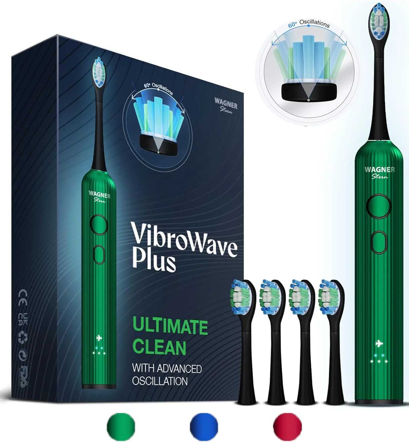 مسواک برقی لرزشی و نوسانی واگنر اشترن VibroWave Plus به همراه 4 سری مسواک. ضد آب IPX7. مسواک برقی لرزشی و نوسانی واگنر اشترن VibroWave Plus به همراه 4 سری مسواک. ضد آب IPX7.