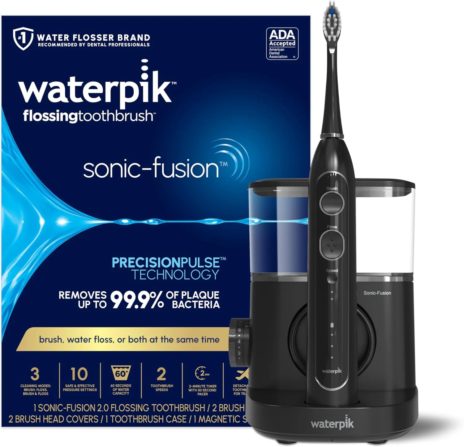 مسواک برقی حرفه ای Sonic-Fusion 2.0 Waterpik با قابلیت نخ دندان آبی، مشکی مدل SF-04، بسته بندی ممکن است متفاوت باشد مسواک برقی حرفه ای Sonic-Fusion 2.0 Waterpik با قابلیت نخ دندان آبی، مشکی مدل SF-04، بسته بندی ممکن است متفاوت باشد