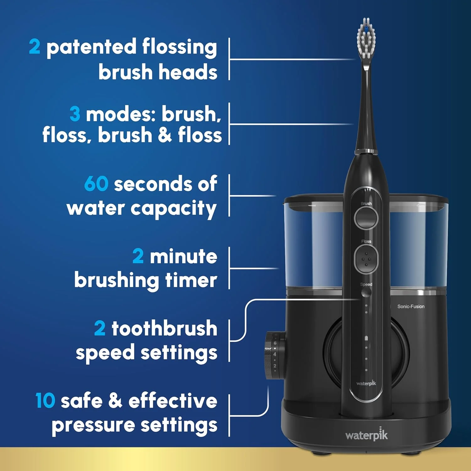 مسواک برقی حرفه ای Sonic-Fusion 2.0 Waterpik با قابلیت نخ دندان آبی، مشکی مدل SF-04، بسته بندی ممکن است متفاوت باشد مسواک برقی حرفه ای Sonic-Fusion 2.0 Waterpik با قابلیت نخ دندان آبی، مشکی مدل SF-04، بسته بندی ممکن است متفاوت باشد