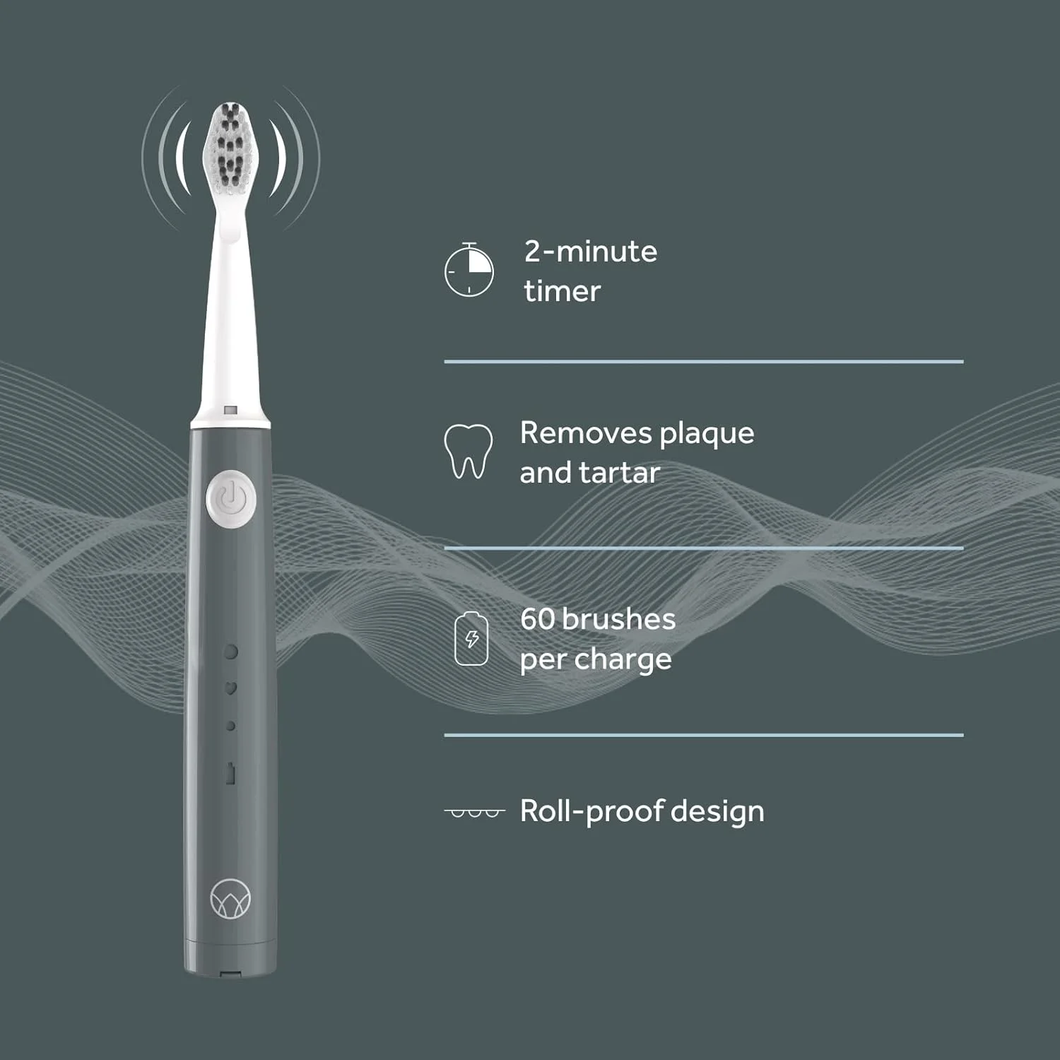 مسواک برقی صوتی پایدار Waken، فناوری قدرت دقیق برای از بین بردن پلاک و لبخند بدون لک، مراقبت از دهان برای آقایان و بانوان در رنگ خاکستری گرافیتی