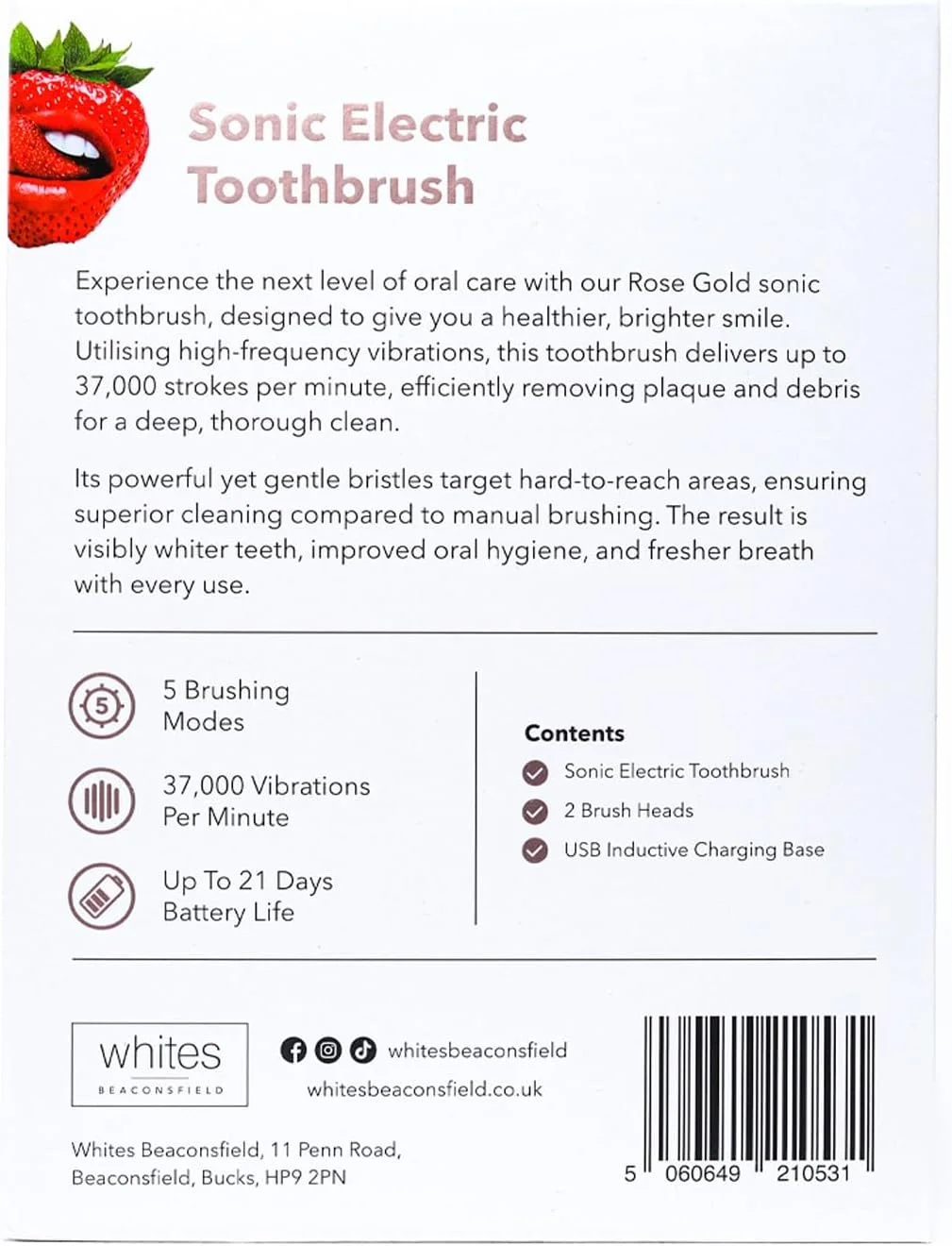 مسواک برقی صوتی وایتس بیکونزفیلد رزگلد: سفید کننده پیشرفته دندان با 5 حالت تمیز کردن، 37000 لرزش، عمر باتری طولانی، برس های ممتاز، شارژ USB، مناسب برای مسافرت مسواک برقی صوتی وایتس بیکونزفیلد رزگلد: سفید کننده پیشرفته دندان با 5 حالت تمیز کردن، 37000 لرزش، عمر باتری طولانی، برس های ممتاز، شارژ USB، مناسب برای مسافرت