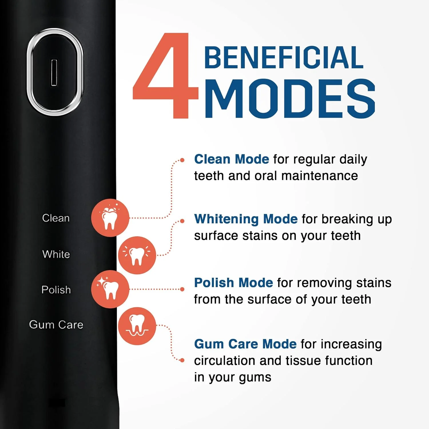 مسواک برقی سفید کننده دندان | قابل شارژ | التراسونیک با 2 سر برس LED و 3 حالت برای سفید کردن، پولیش و مراقبت از لثه (مشکی)