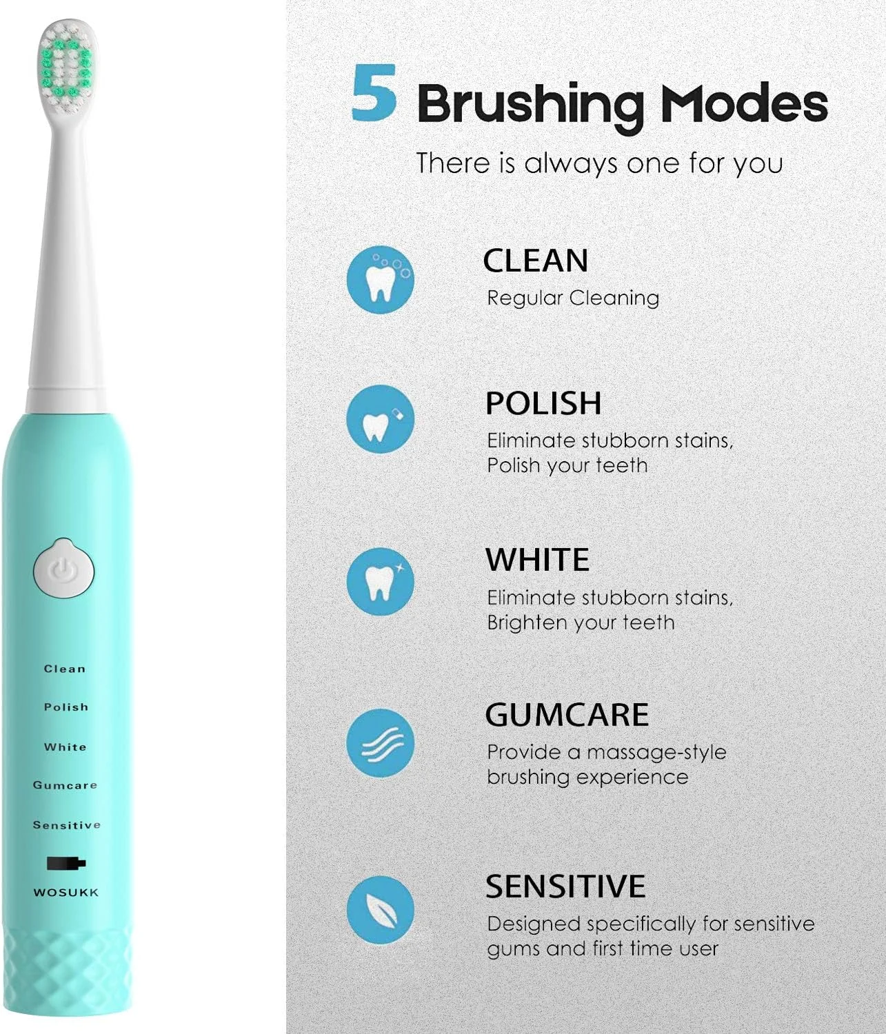 مسواک برقی صوتی WOSUKK برای کودکان - 5 حالت با تایمر هوشمند، ضد آب با شارژ USB، مسواک های اولتراسونیک قابل شارژ، 4 سر برس جایگزین، مسواک برقی بزرگسالان مسواک برقی صوتی WOSUKK برای کودکان - 5 حالت با تایمر هوشمند، ضد آب با شارژ USB، مسواک های اولتراسونیک قابل شارژ، 4 سر برس جایگزین، مسواک برقی بزرگسالان