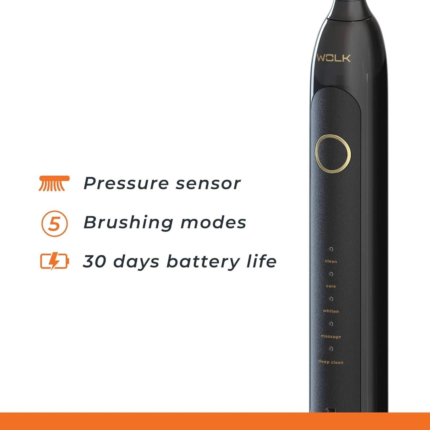 مسواک برقی سفید کننده فوق العاده WOLK T6421 با حسگر فشار و 5 حالت مسواک زدن، 8 سر برس Dupont، کیف مسافرتی درجه یک، قابل شارژ.