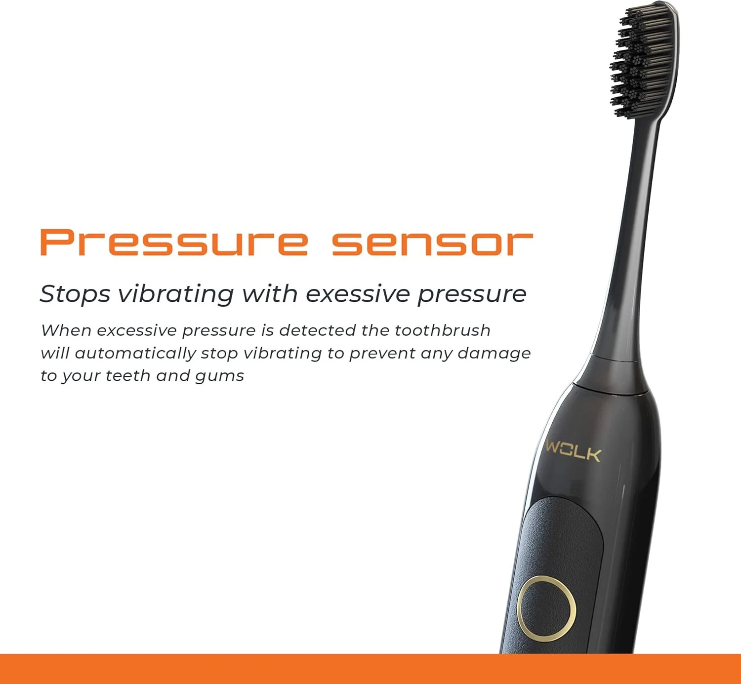 مسواک برقی سفید کننده فوق العاده WOLK T6421 با حسگر فشار و 5 حالت مسواک زدن، 8 سر برس Dupont، کیف مسافرتی درجه یک، قابل شارژ.