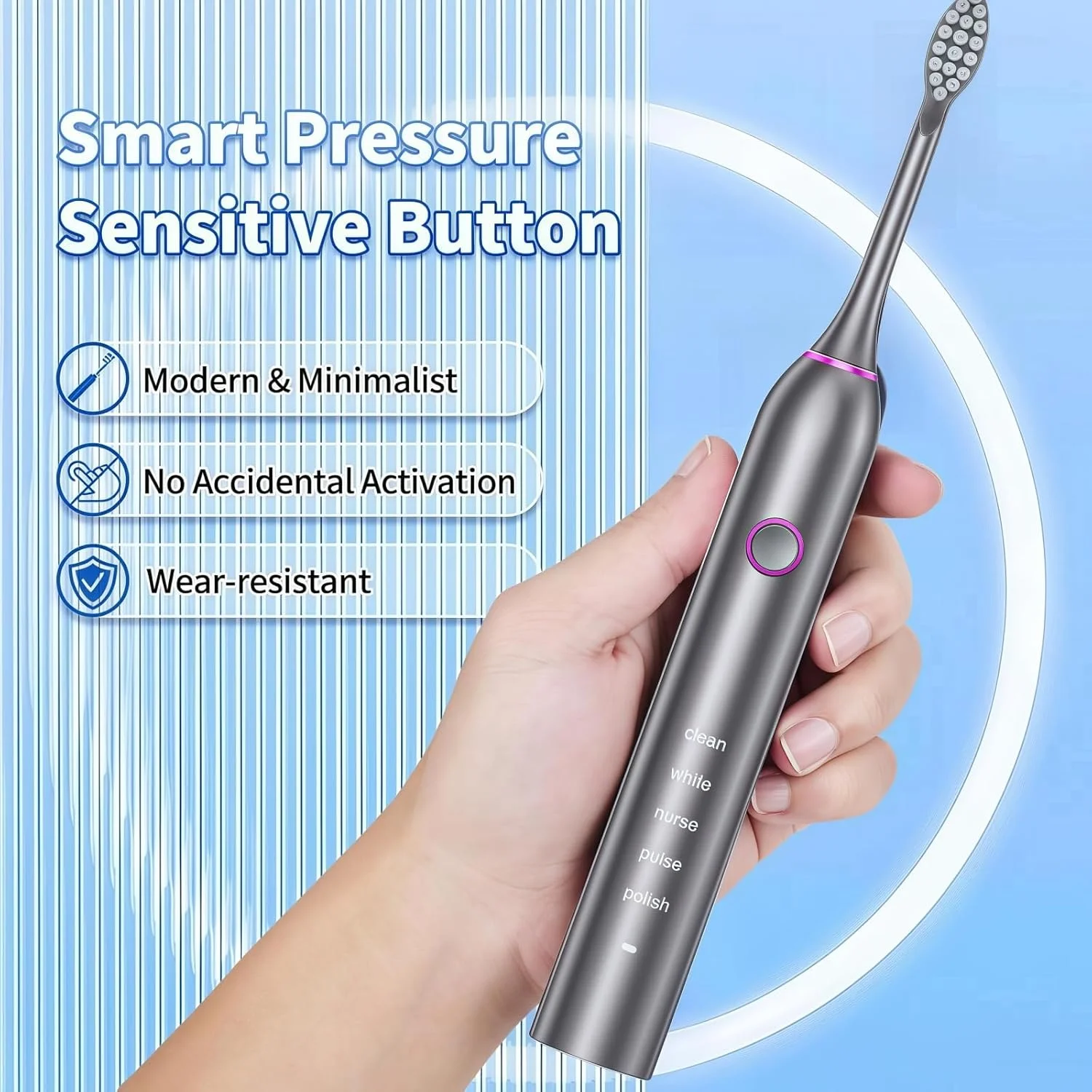 مسواک برقی با ۸ سری و کیف مسافرتی برای بزرگسالان و کودکان، مسواک برقی قابل حمل و شارژی، دارای ۵ حالت قابل تنظیم، تایمر هوشمند ۲ دقیقهای مسواک برقی با ۸ سری و کیف مسافرتی برای بزرگسالان و کودکان، مسواک برقی قابل حمل و شارژی، دارای ۵ حالت قابل تنظیم، تایمر هوشمند ۲ دقیقهای