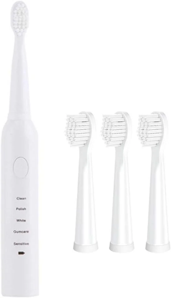 مسواک برقی شارژی YZJWCJ، ۴۱۰۰۰ ضربه در دقیقه، ضدآب IPX7، تایمر خودکار ۲ دقیقه ای، شارژ USB با ۴ سری مسواک، سفید