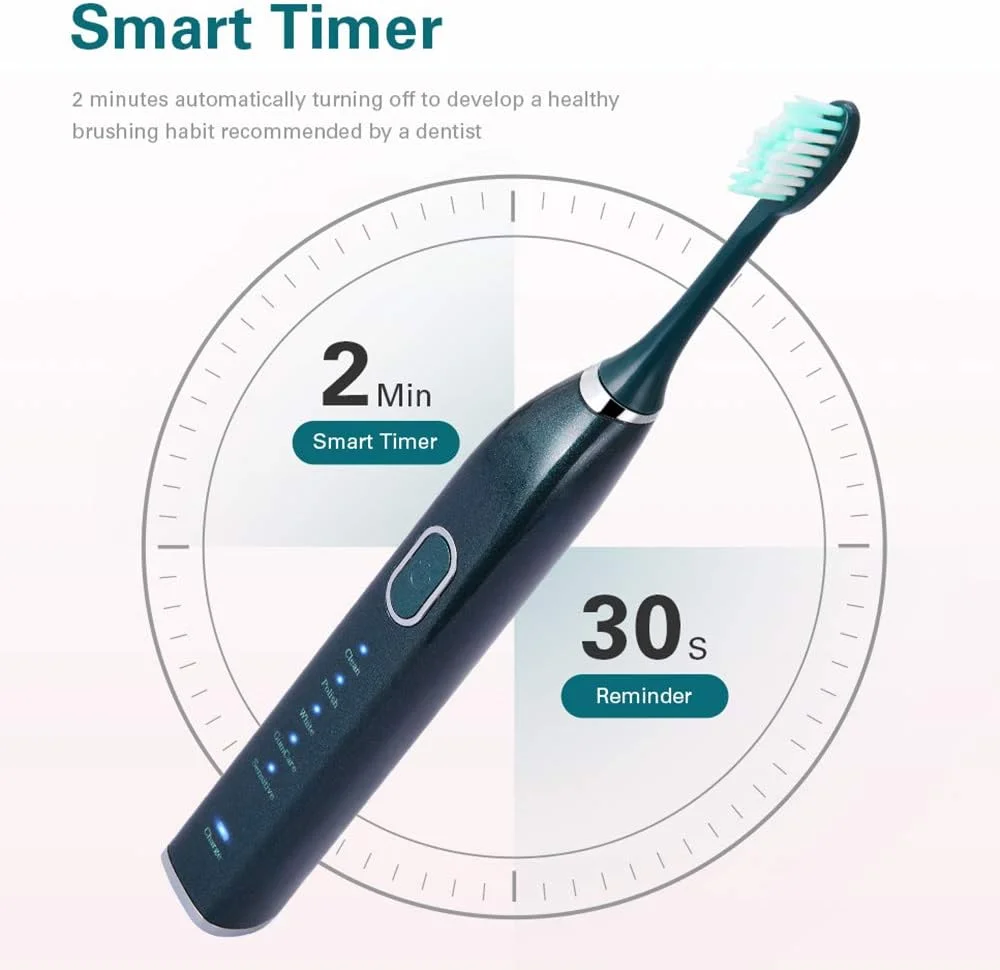 مسواک برقی شارژی YZJWCJ با 10 سری مسواک، یادآوری تغییر ناحیه و تایمر 2 دقیقه ای، سفید