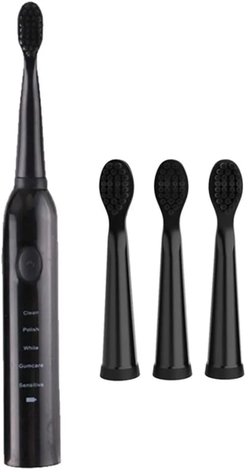 مسواک برقی شارژی YZJWCJ، 41000 دور در دقیقه، ضد آب IPX7، تایمر خودکار 2 دقیقه ای، شارژ USB با 4 سری مسواک، مشکی