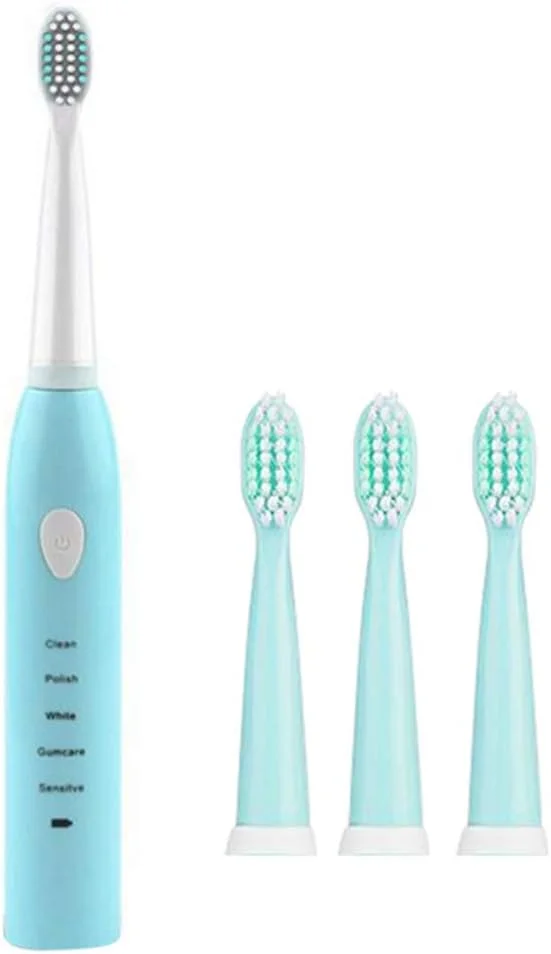مسواک برقی شارژی YZJWCJ، ۴۱۰۰۰ دور در دقیقه، ضدآب IPX7، تایمر خودکار ۲ دقیقه ای، شارژ USB با ۴ سری مسواک، آبی