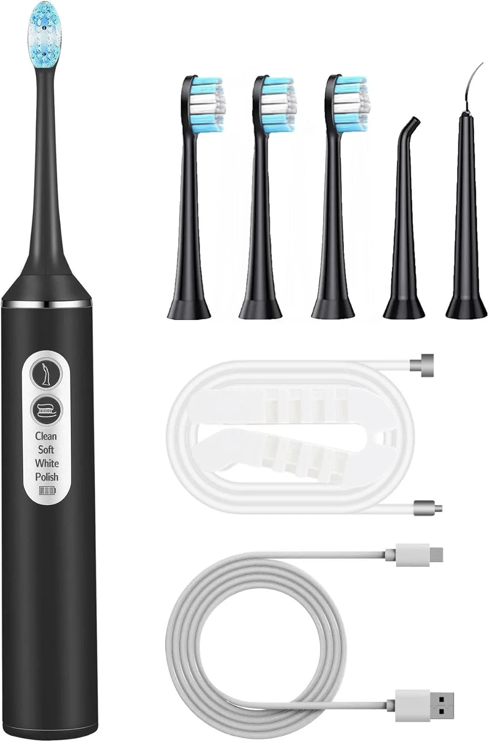 مسواک برقی چندکاره ZMAQDBRT، مسواک برقی قابل شارژ، 4 حالت تمیز کردن، با 2 سری برس اضافی، عملکرد IPX7، کیف مسافرتی، مشکی