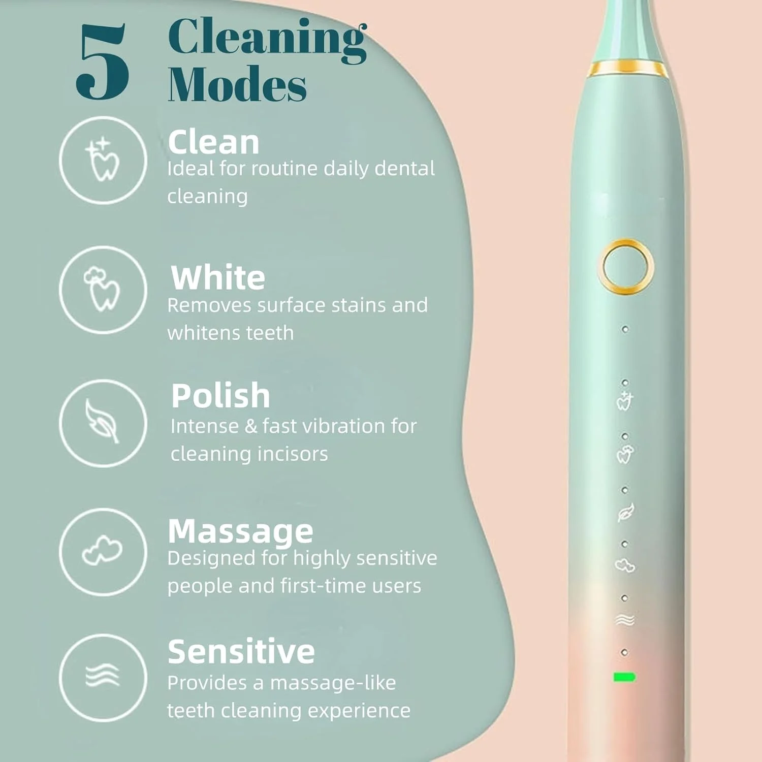 مسواک برقی برای بزرگسالان، مسواک برقی با 5 سری جایگزین و 5 حالت مسواک زدن، مسواک اولتراسونیک برای خانواده