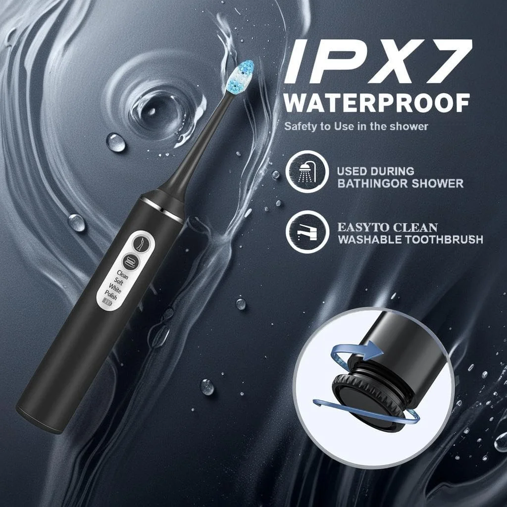 مسواک برقی چندکاره ZMAQDBRT، مسواک برقی قابل شارژ، 4 حالت تمیز کردن، با 2 سری برس اضافی، عملکرد IPX7، کیف مسافرتی، مشکی مسواک برقی چندکاره ZMAQDBRT، مسواک برقی قابل شارژ، 4 حالت تمیز کردن، با 2 سری برس اضافی، عملکرد IPX7، کیف مسافرتی، مشکی