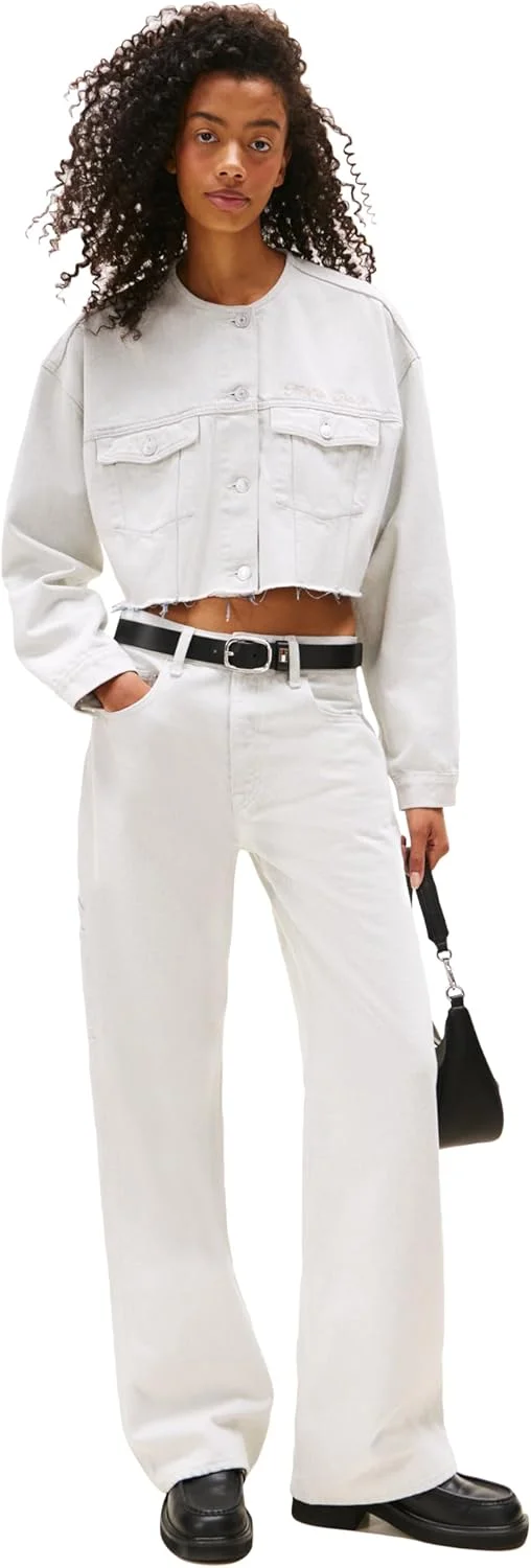 کت جین کوتاه زنانه تامی جینز بدون یقه و سبک