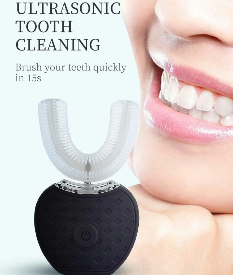 مسواک اتوماتیک ایمری، مسواک U شکل برای بزرگسالان، مسواک 360 درجه - مسواک های برقی U شکل التراسونیک برای سفید کردن دندان - شارژ بی سیم و چراغ LED - ضد آب IPX7