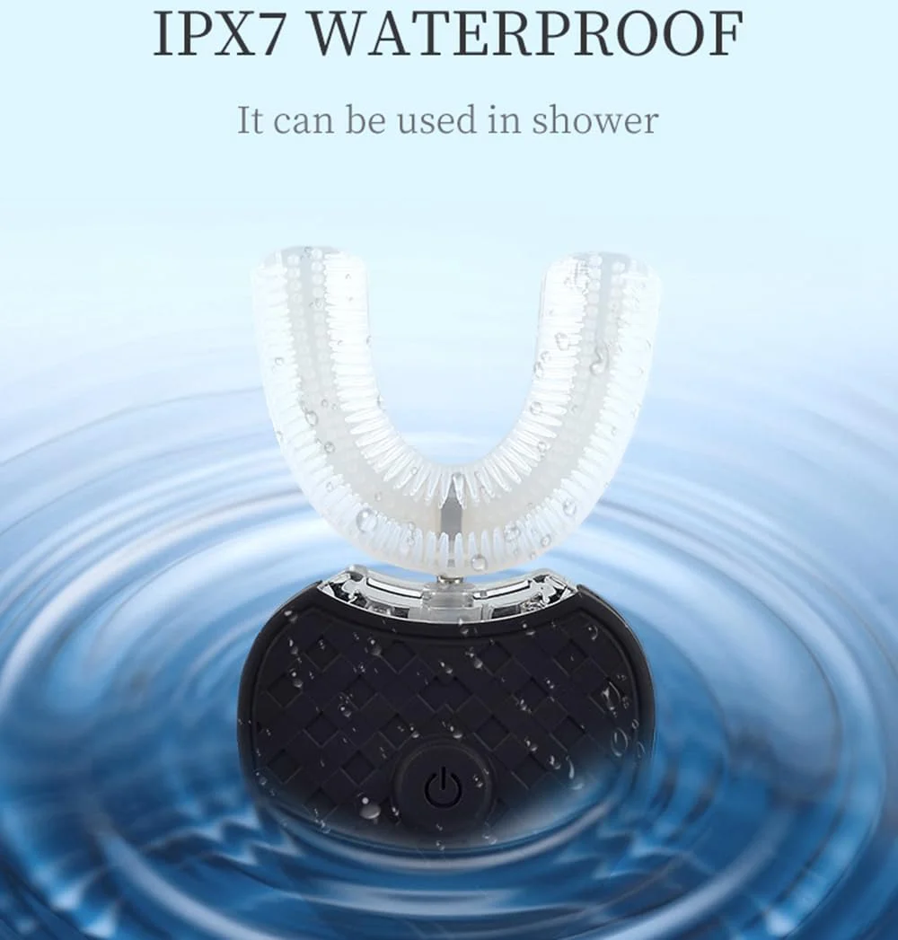 مسواک اتوماتیک ایمری، مسواک U شکل برای بزرگسالان، مسواک 360 درجه - مسواک های برقی U شکل التراسونیک برای سفید کردن دندان - شارژ بی سیم و چراغ LED - ضد آب IPX7