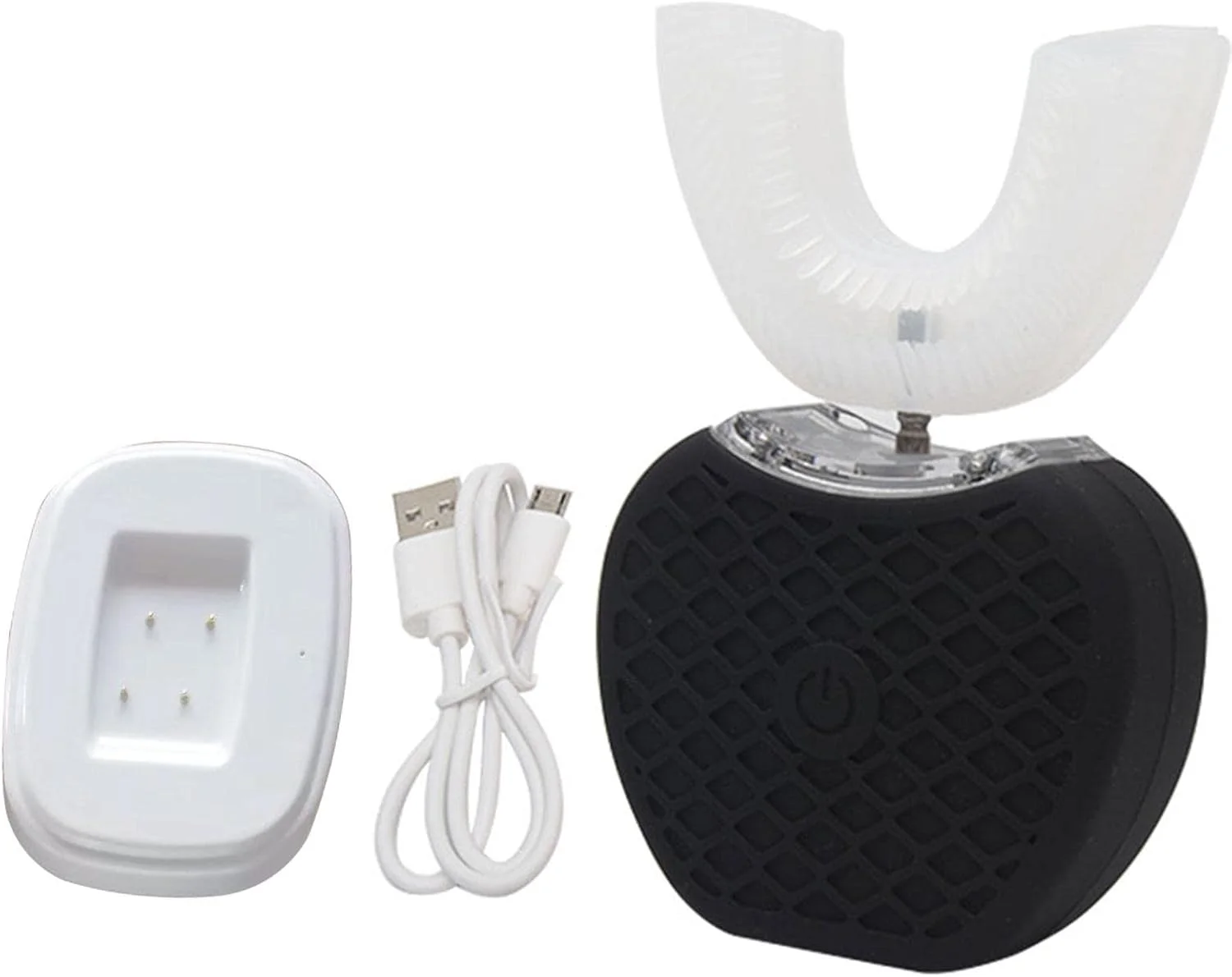 مسواک اولتراسونیک ALEOHALTER، مسواک برقی اتوماتیک 360 درجه، مسواک برقی تنبل اولتراسونیک، برس سفید کننده دندان U شکل برای بزرگسالان، نور LED و شارژ بی سیم (مشکی)