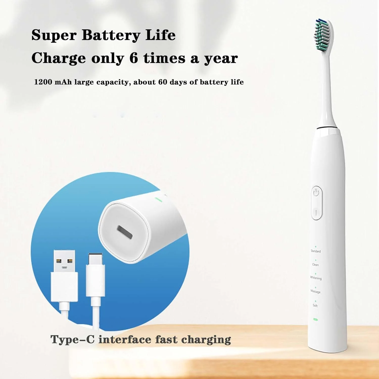 مسواک برقی صوتی BNEI، 5 حالت، تایمر 2 دقیقه ای، عملکرد حافظه، 38000 ضربه در دقیقه، سرمه ای/سفید/صورتی/سبز (سفید)