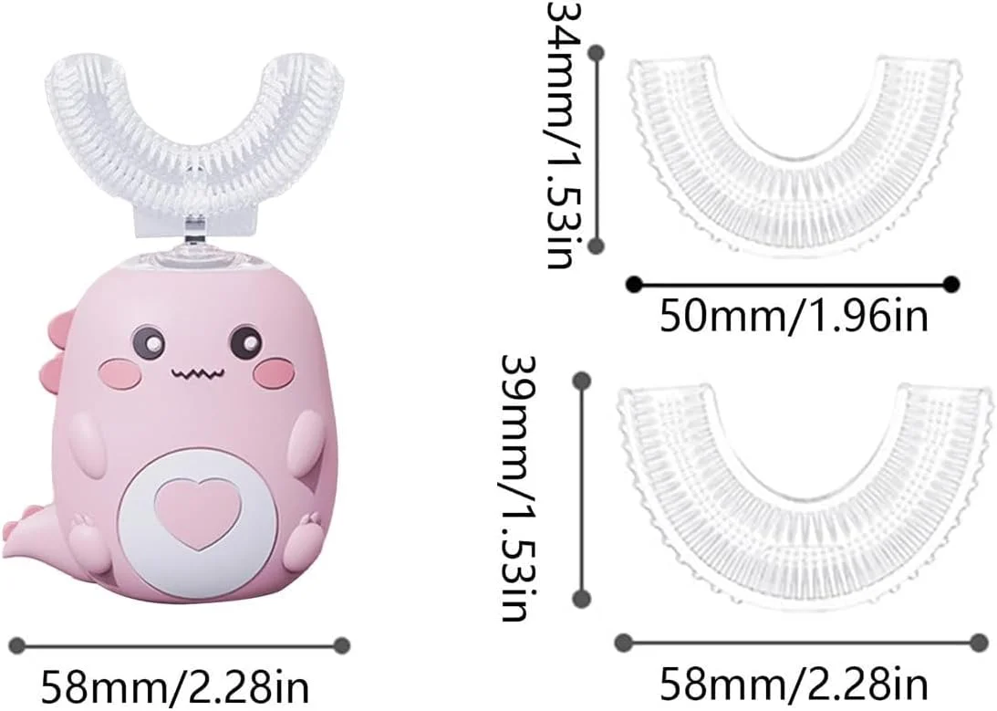 مسواک برقی 360 درجه کودکان برای 2 تا 12 سال، مسواک اولتراسونیک با 2 سر برس سیلیکونی U شکل، مسواک اتوماتیک با LED و ظاهر دایناسور برای پسران و دختران (آبی)