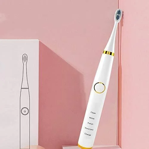 مسواک برقی با برس نرم سه بعدی، 5 حالت سفید کننده و تمیز کننده، ضد آب، با باتری یا شارژ USB برای مراقبت از دندان (رنگ: سفید، اندازه: باتری)