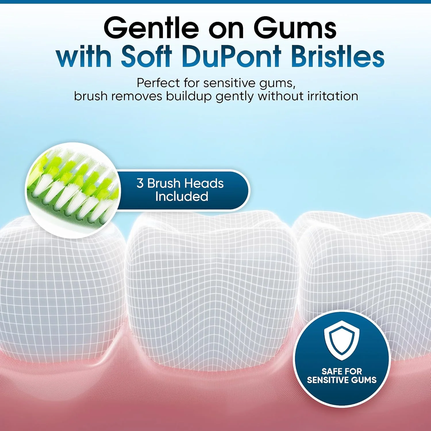 مسواک برقی CURA32 - مسواک التراسونیک ضد آب با ارتعاشات فرکانس بالا 37500 VPM، برس های نرم Dupont و تایمر 2 دقیقه ای - تمیز کردن عمیق دندان ها و لثه ها (سفید)