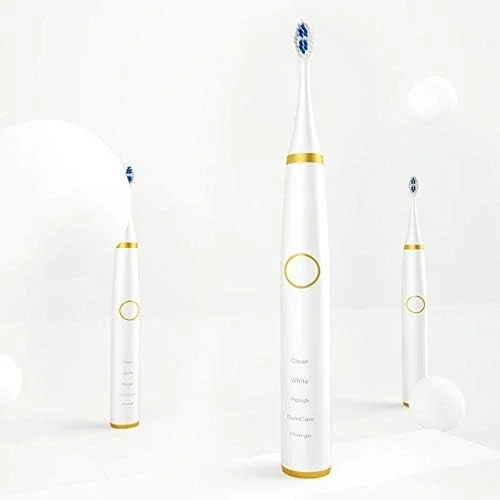 مسواک برقی با برس نرم سه بعدی، 5 حالت سفید کننده و تمیز کننده، ضد آب، با باتری یا شارژ USB برای مراقبت از دندان (رنگ: سفید، اندازه: باتری)