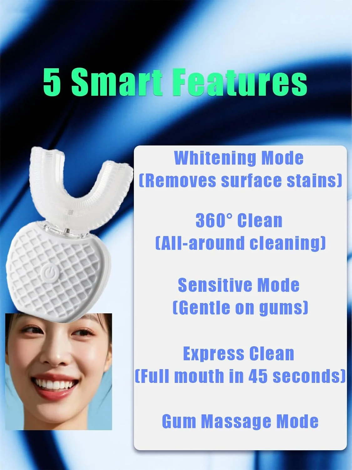 مسواک اتوماتیک U شکل DRAYMAT، مسواک التراسونیک U شکل، 4 حالت صوتی، برس های سیلیکونی ضد باکتری، 6 ساعت زمان کارکرد، پایه شارژ USB، دکمه دایکاست، طراحی ارگونومیک