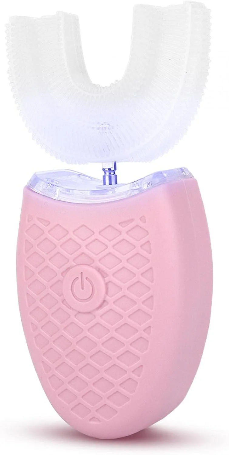 مسواک برقی U شکل، برس ویبره اتوماتیک تمیز کننده و سفید کننده دندان برای مراقبت از دهان، ابزار تمیز کننده 360 درجه دهان (صورتی)