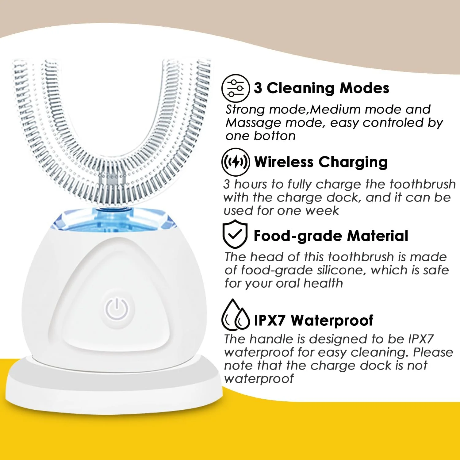 مسواک اولتراسونیک 360 درجه، مسواک های اتوماتیک سونیک، مسواک سفید کننده دندان با تایمر و شارژ بی سیم، مسواک برقی اولتراسونیک 360 درجه برای بزرگسالان