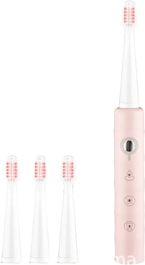 مسواک برقی با قابلیت شارژ USB، ضد آب IPX7، دارای 6 حالت تنظیم سرعت و 3 سری برس تعویضی رایگان (صورتی)