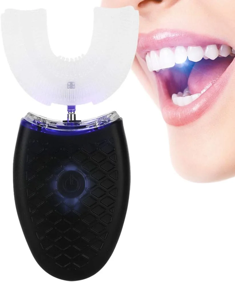 مسواک برقی U شکل HURRISE، برس ویبره سفید کننده و تمیز کننده اتوماتیک دندان برای مراقبت از دهان، ابزار تمیز کننده 360 درجه دهان (مشکی)