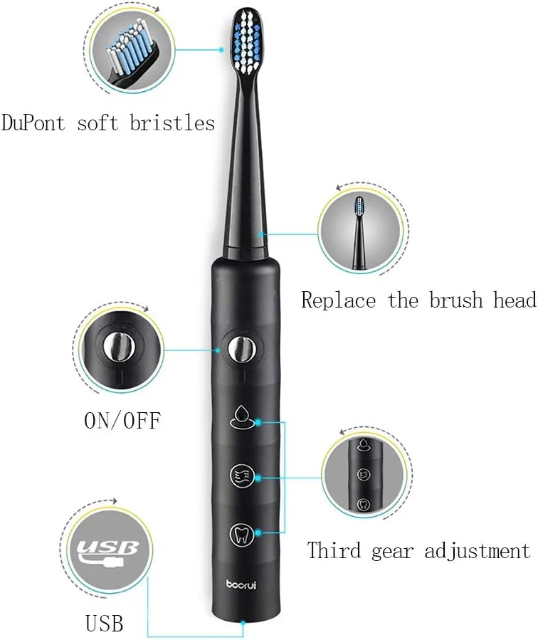 مسواک برقی با قابلیت شارژ USB، ضد آب IPX7، دارای 6 حالت تنظیم سرعت و 3 سری برس تعویضی رایگان (صورتی)