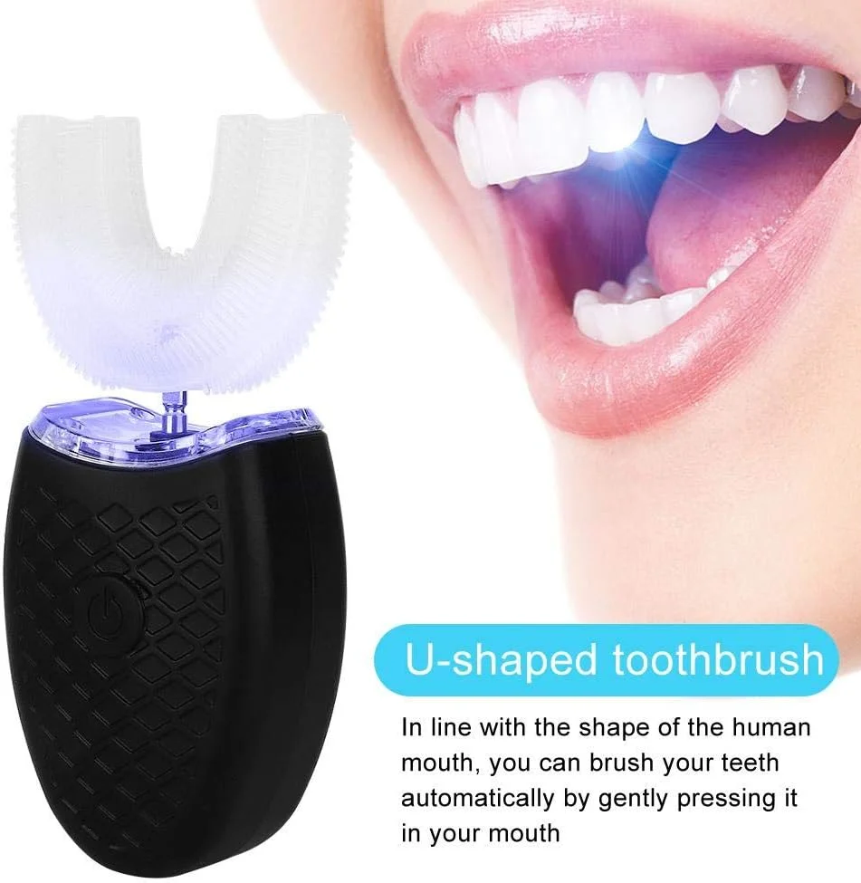 مسواک برقی U شکل HURRISE، برس ویبره سفید کننده و تمیز کننده اتوماتیک دندان برای مراقبت از دهان، ابزار تمیز کننده 360 درجه دهان (مشکی)