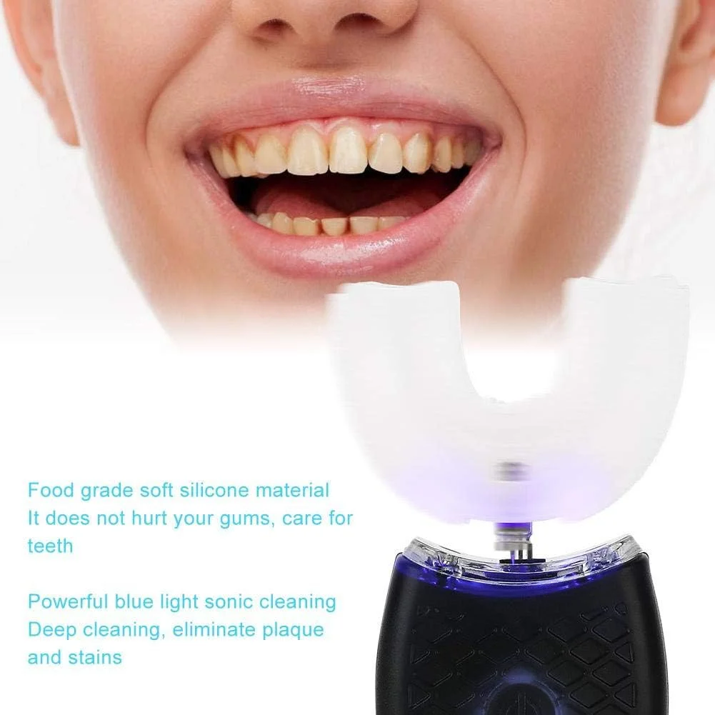 مسواک برقی U شکل HURRISE، برس ویبره سفید کننده و تمیز کننده اتوماتیک دندان برای مراقبت از دهان، ابزار تمیز کننده 360 درجه دهان (مشکی)