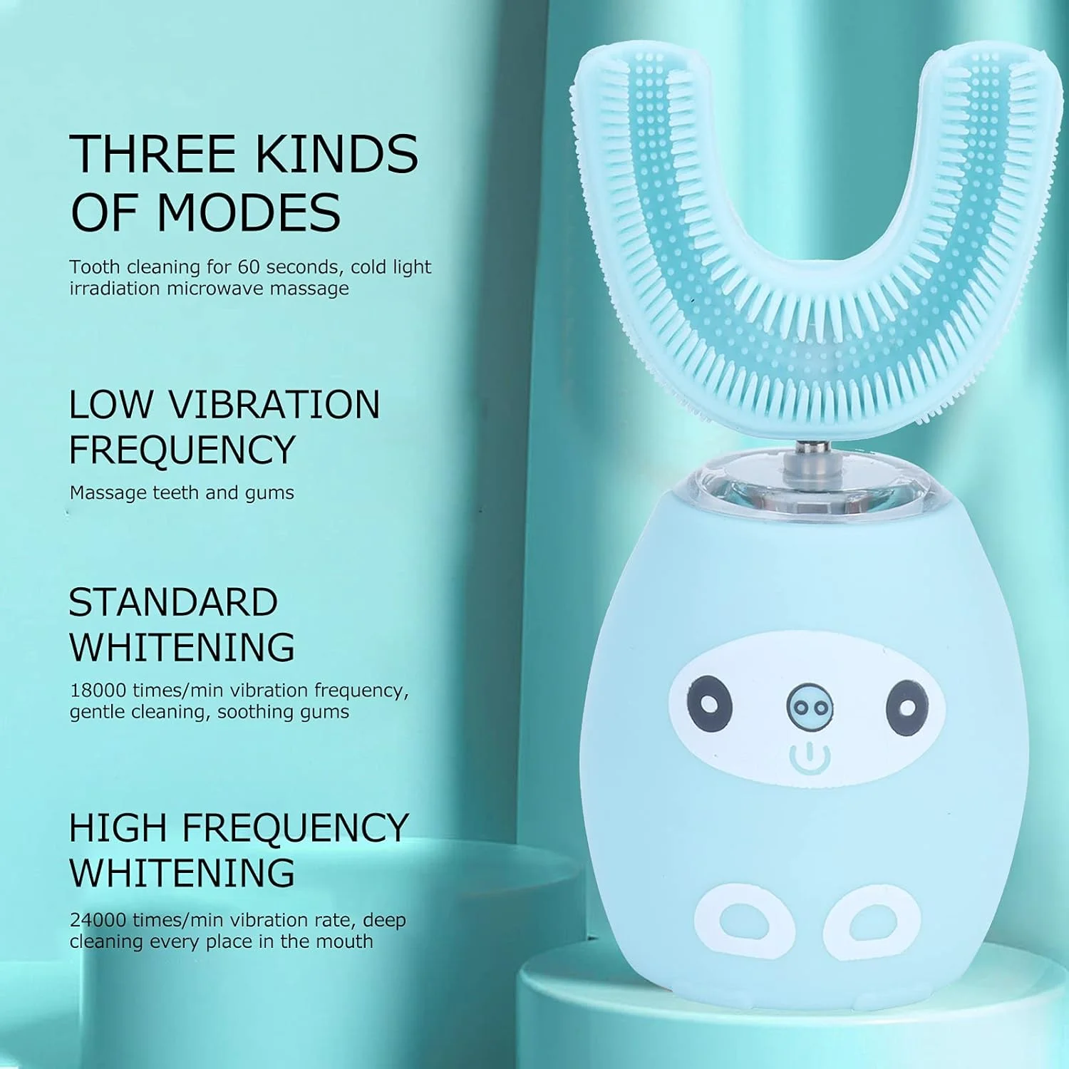مسواک برقی اولتراسونیک FEIP، مسواک اتوماتیک پلاستیکی قابل شارژ USB با IPX7، قابل حمل و تنظیم، تمیز کننده و سفید کننده با تایمر هوشمند (آبی 8-15 سال)