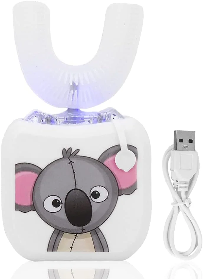 مسواک برقی کودکانه U شکل، مسواک برقی التراسونیک 360 درجه اتوماتیک، ابزار مراقبت از دهان و دندان برای کودکان و نوجوانان (سفید)