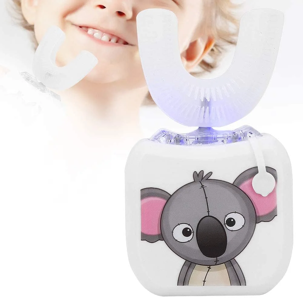 مسواک برقی کودکانه U شکل، مسواک برقی التراسونیک 360 درجه اتوماتیک، ابزار مراقبت از دهان و دندان برای کودکان و نوجوانان (سفید)