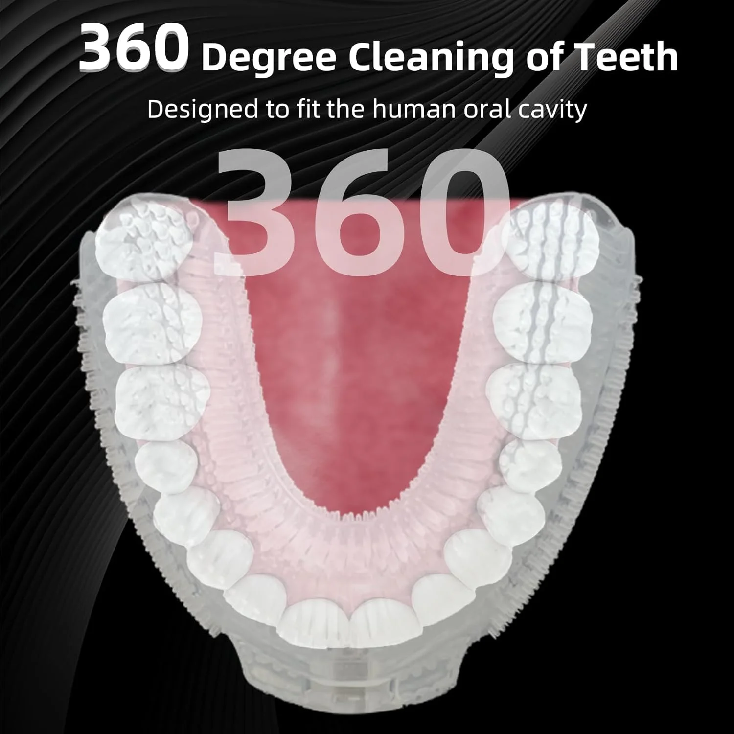 مسواک التراسونیک U شکل برای بزرگسالان، مسواک برقی برای سفید کردن دندان، اتوماتیک 360 درجه با استاندارد ضدآب IPX7، 4 حالت برای تمیز کردن (مشکی)
