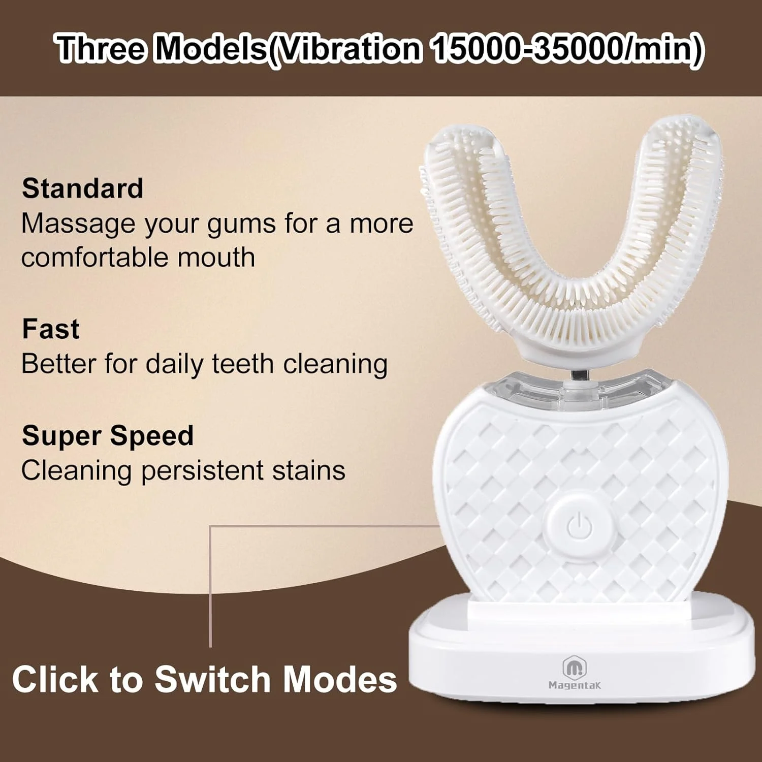 مسواک التراسونیک U شکل برای سفید کردن دندان، مسواک برقی اتوماتیک برای بزرگسالان، تمیز کردن 360 درجه، شارژ بی سیم و کیت ضد آب IPX7 برای مسافرت یا خانه (سفید)
