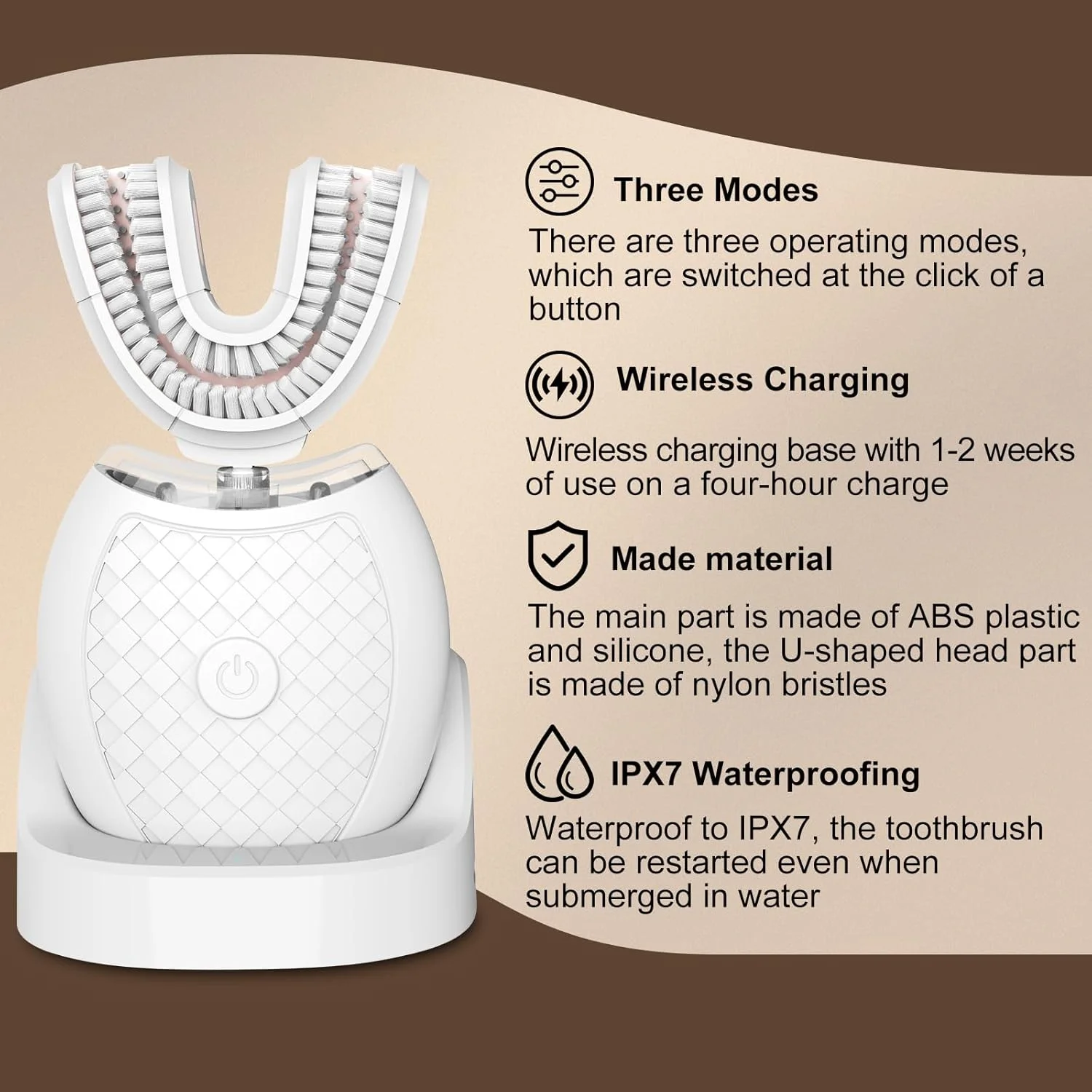 مسواک برقی U شکل Magentak برای بزرگسالان، تمیز کردن اتوماتیک 360 درجه، مسواک اولتراسونیک دارای 23760 برس نایلونی و 3 حالت استاندارد، سریع، فوق سریع (سفید)