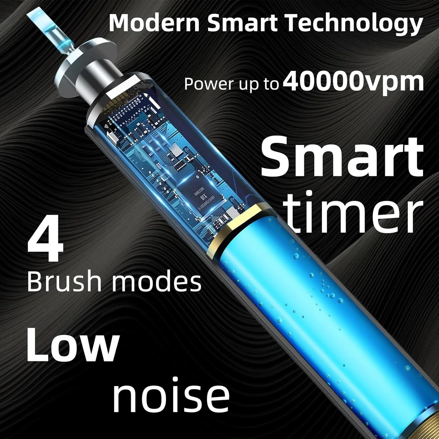 مسواک التراسونیک U شکل برای بزرگسالان، مسواک برقی برای سفید کردن دندان، اتوماتیک 360 درجه با استاندارد ضدآب IPX7، 4 حالت برای تمیز کردن (مشکی)