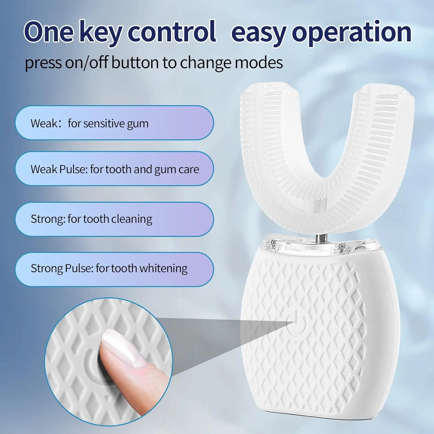 مسواک اولتراسونیک، مسواک برقی بزرگسال، مسواک صوتی، تمیز کننده 360 درجه دهان، شارژ بی سیم و چراغ LED | سر برس U شکل ضد آب IPX7 از لثه ها محافظت می کند