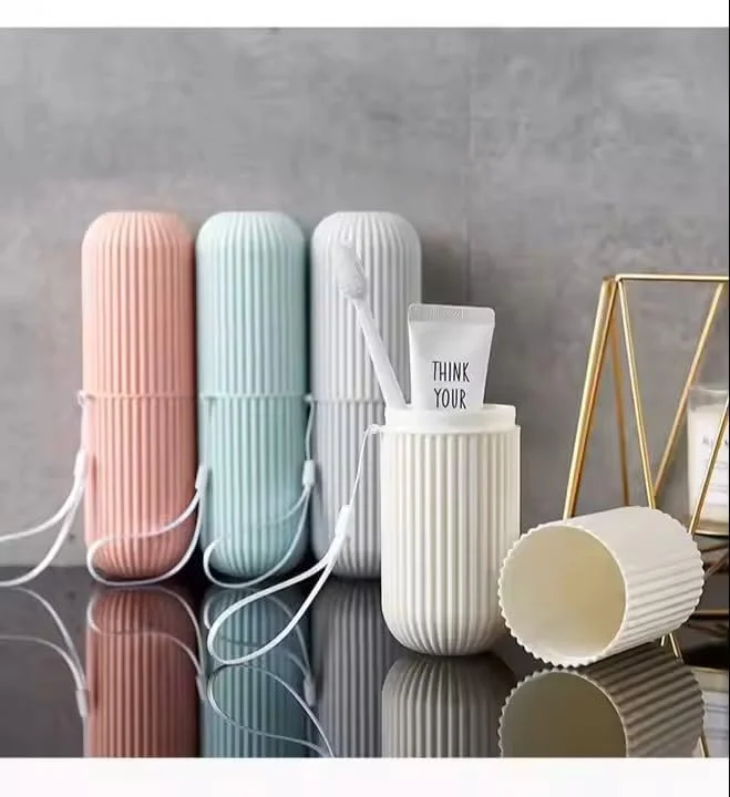 جا مسواکی سفری قابل حمل، محفظه نگهداری با طراحی راه راه به همراه بند، 3 رنگ موجود، 3 عددی