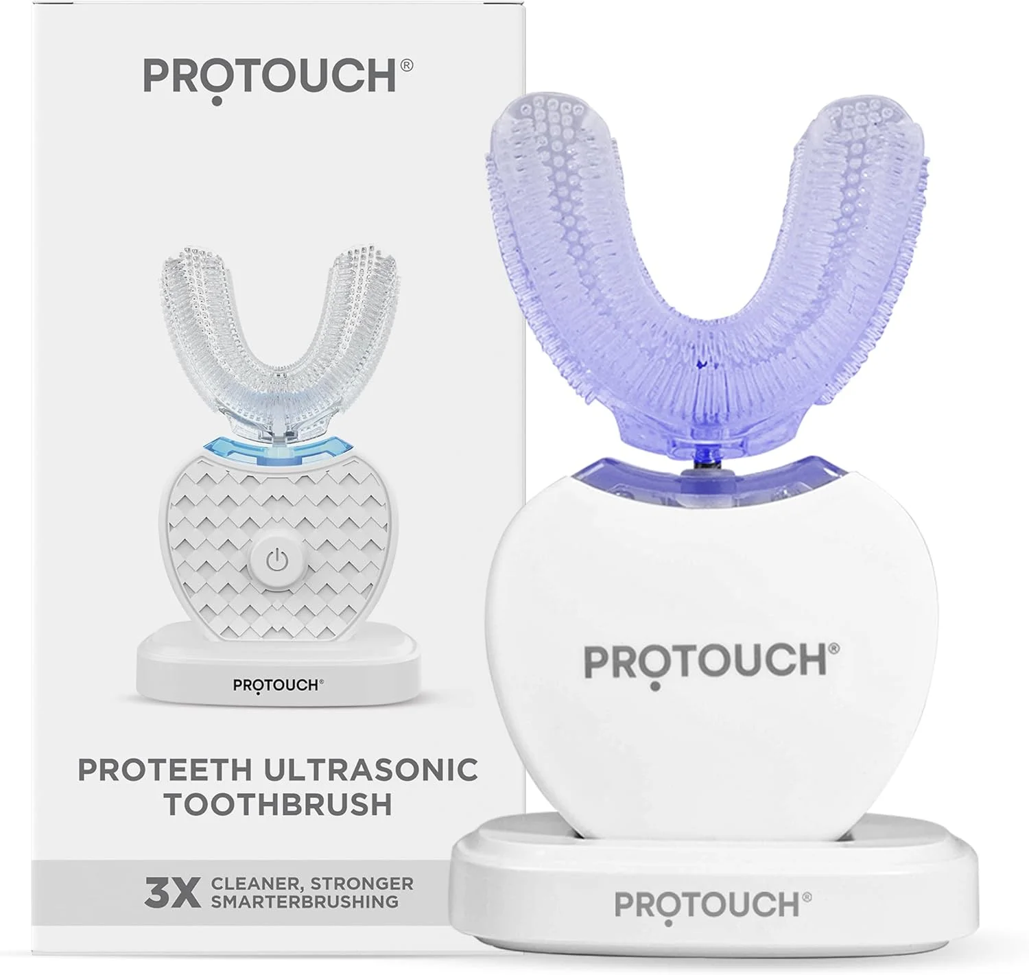 مسواک اولتراسونیک پروتوچ پروتیث برای بزرگسالان | U شکل، پاک کننده 360 درجه دهان و سفید کننده دندان | برس های نرم و نور آبی ال ای دی | 3 حالت | قابل حمل و شارژ | مردانه و زنانه