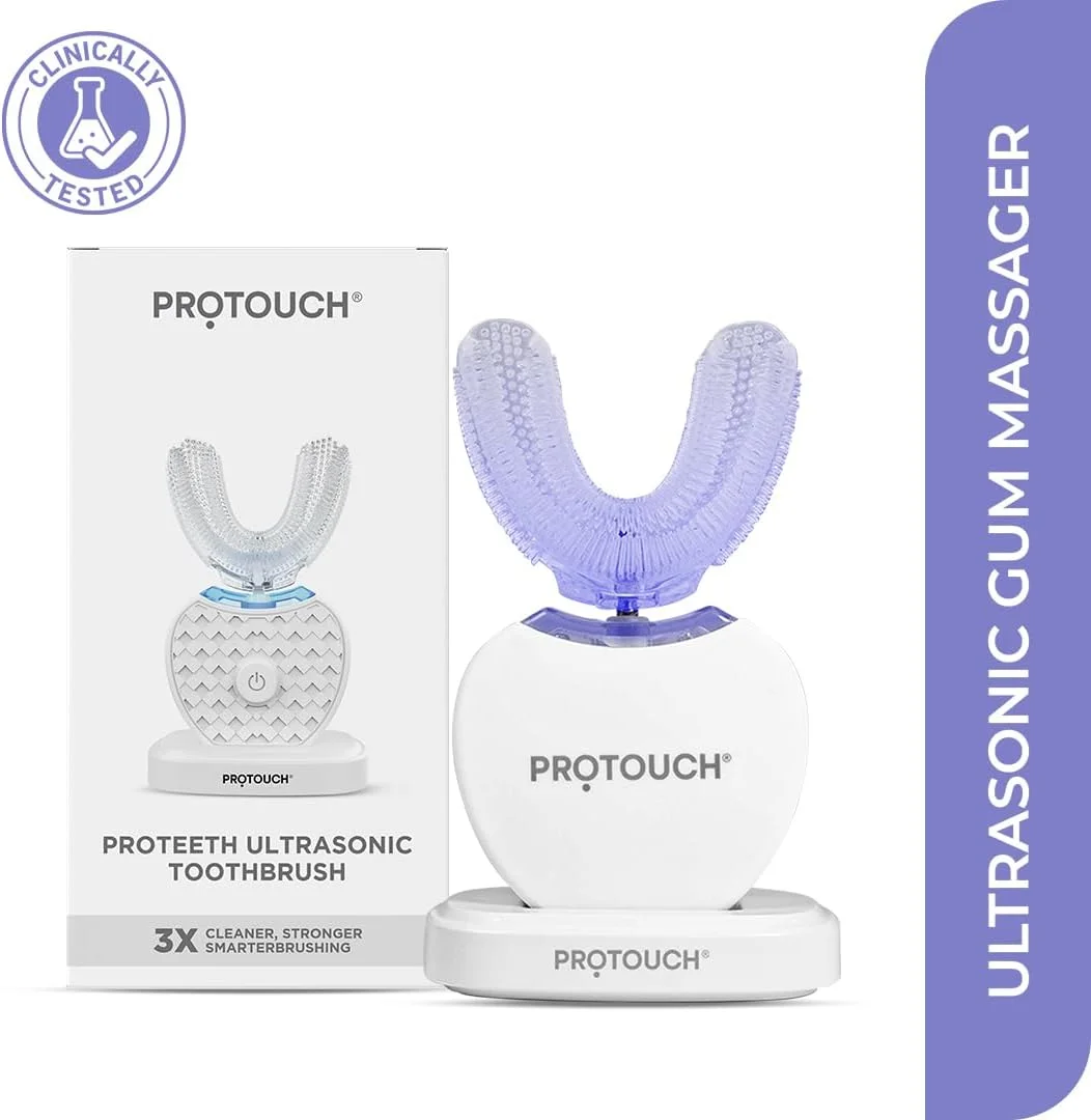 مسواک اولتراسونیک پروتوچ پروتیث برای بزرگسالان | U شکل، پاک کننده 360 درجه دهان و سفید کننده دندان | برس های نرم و نور آبی ال ای دی | 3 حالت | قابل حمل و شارژ | مردانه و زنانه