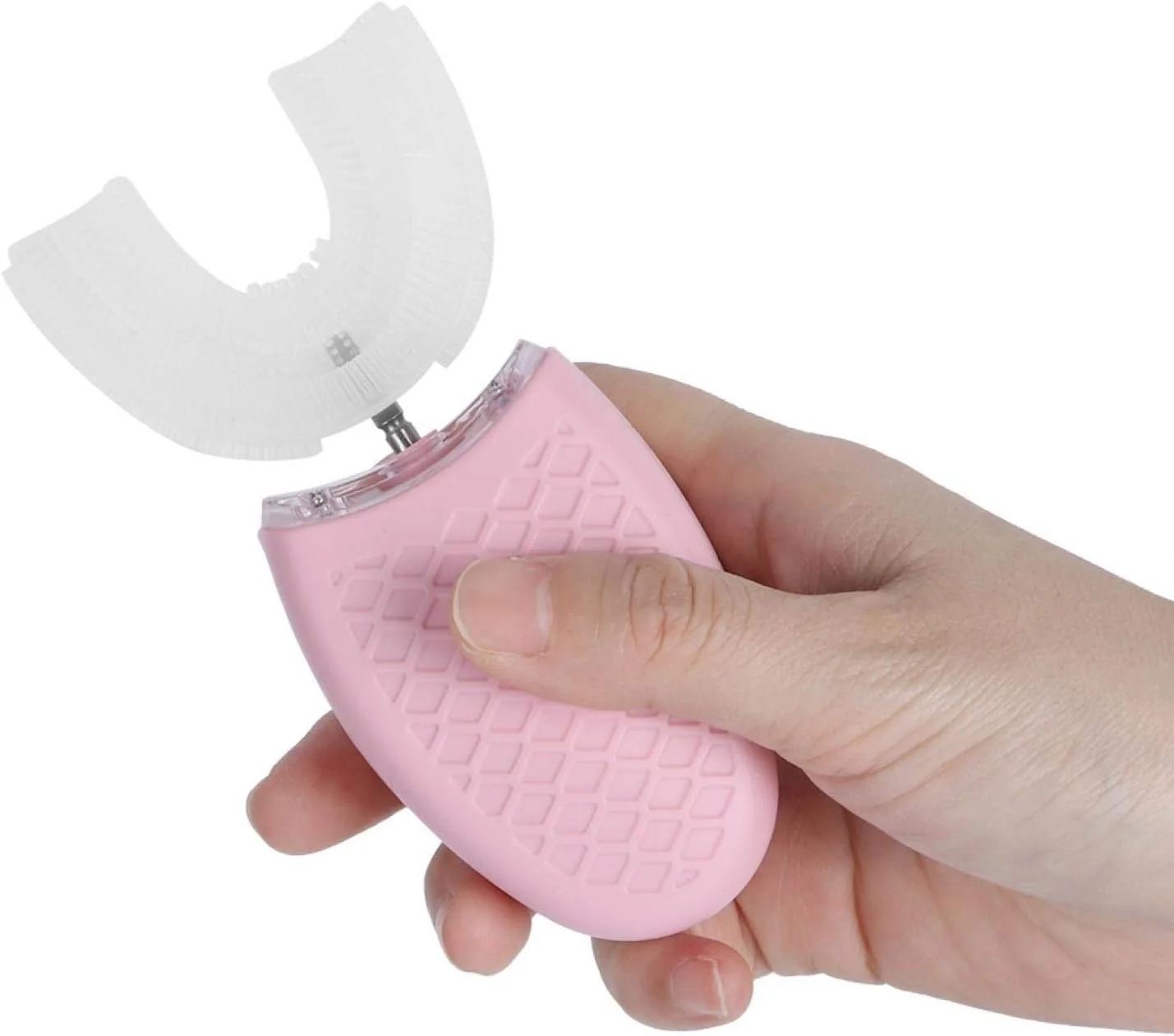 مسواک U شکل قابل استفاده مجدد، مسواک برقی، مناسب منزل بزرگسالان (صورتی)