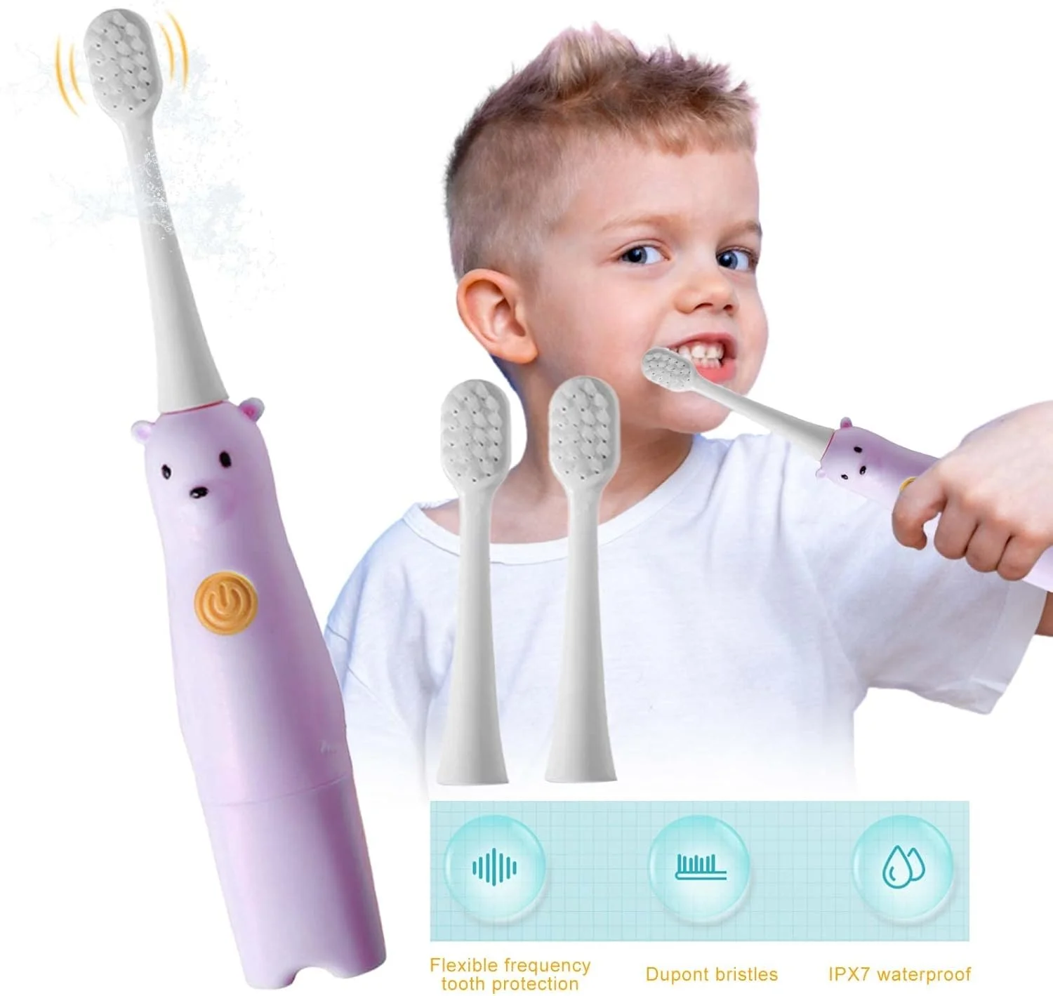مسواک برقی کودکانه PURRL، برس نرم کارتونی، تمیز کننده دهان و سفید کننده دندان، مسواک اتوماتیک برقی مناسب کودکان 4 سال به بالا، سورپرایز کوچک